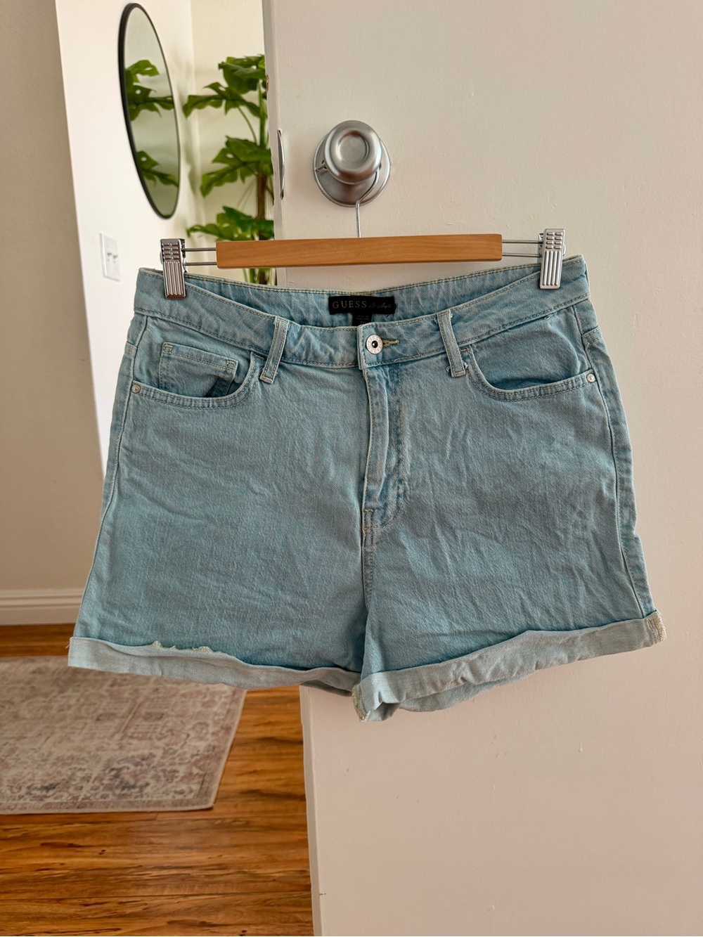guess los angeles high waisted cuffed blue denim shorts size 30